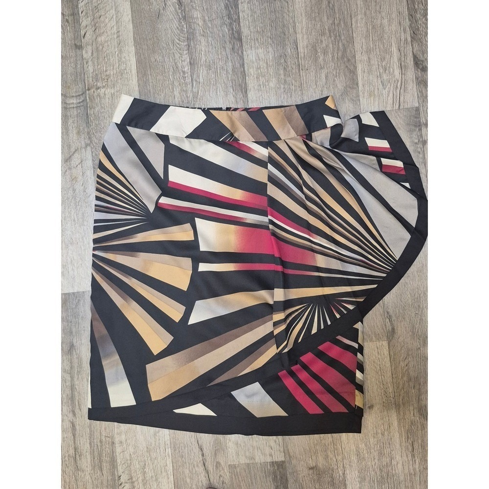 POWER‎ SKIRT ARTSYAbstract Geometric Ruffle Knee Length Skirt Size 8 Multi Color - Picture 8 of 8